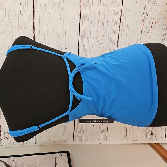 NWT La Blanca Blue Island Goddess Over the shoulder Twist Front Tankini top - Picture 7 of 16